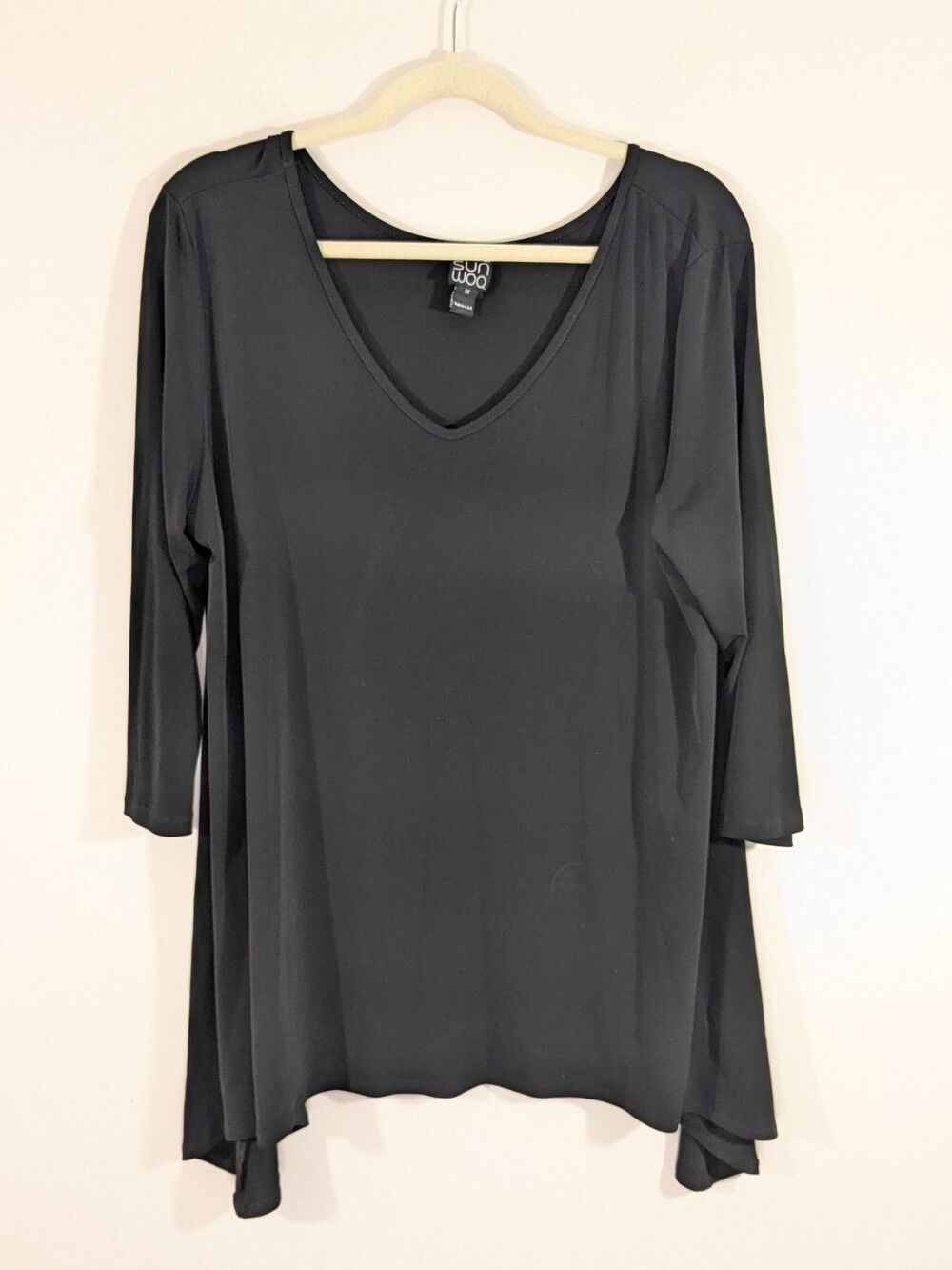 Clara Sunwoo Black 3/4 Sleeve Knit Top Womens 1X Classic Minimalist Career